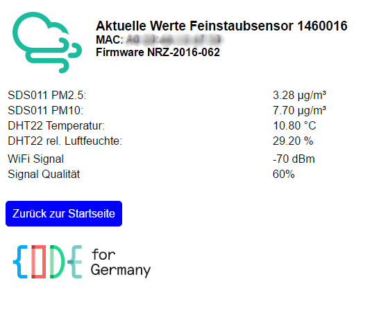 sensor values